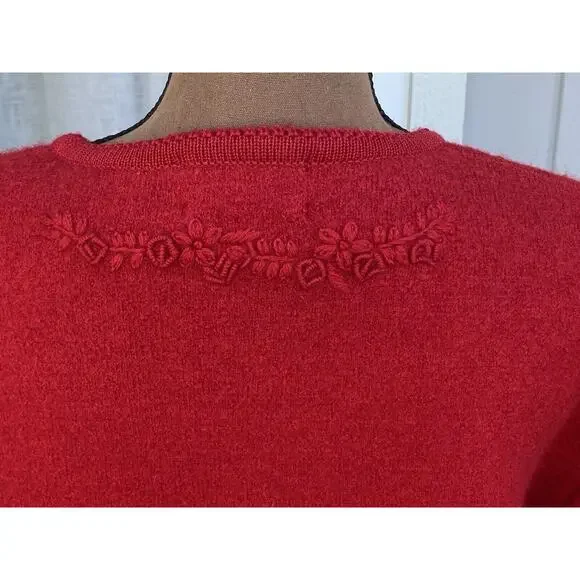 Vintage Pendleton 100% Virgin Wool Red Cardigan Embroidery Women’s Large - Picture 12 of 16